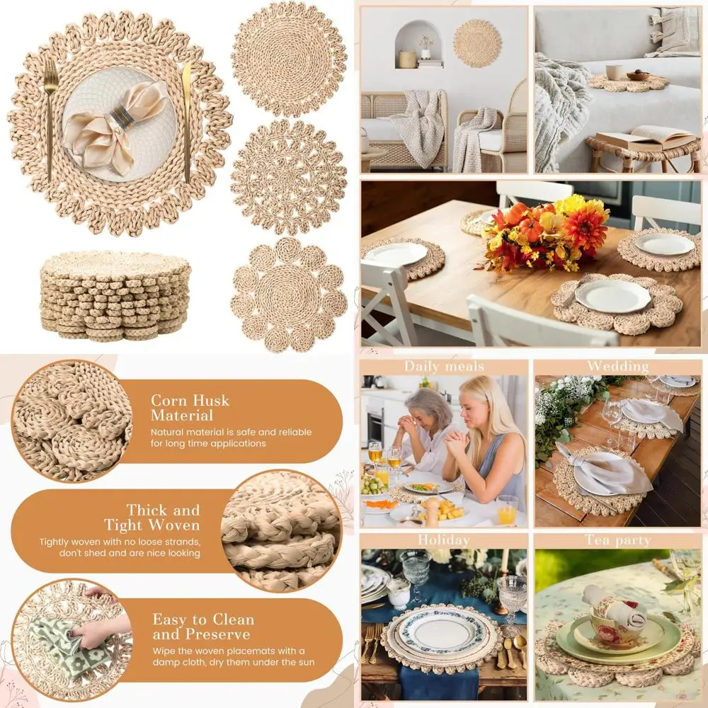 Extra Large 15 Inch Round Rattan Woven Placemats, Natural Wicker Farmhouse Style Table Mats for Rustic Dining Experience
Extra Large 15 Inch Round Rattan Woven Placemats, Natural Wicker Farmhouse Style Table Mats for Rustic Dining Experience