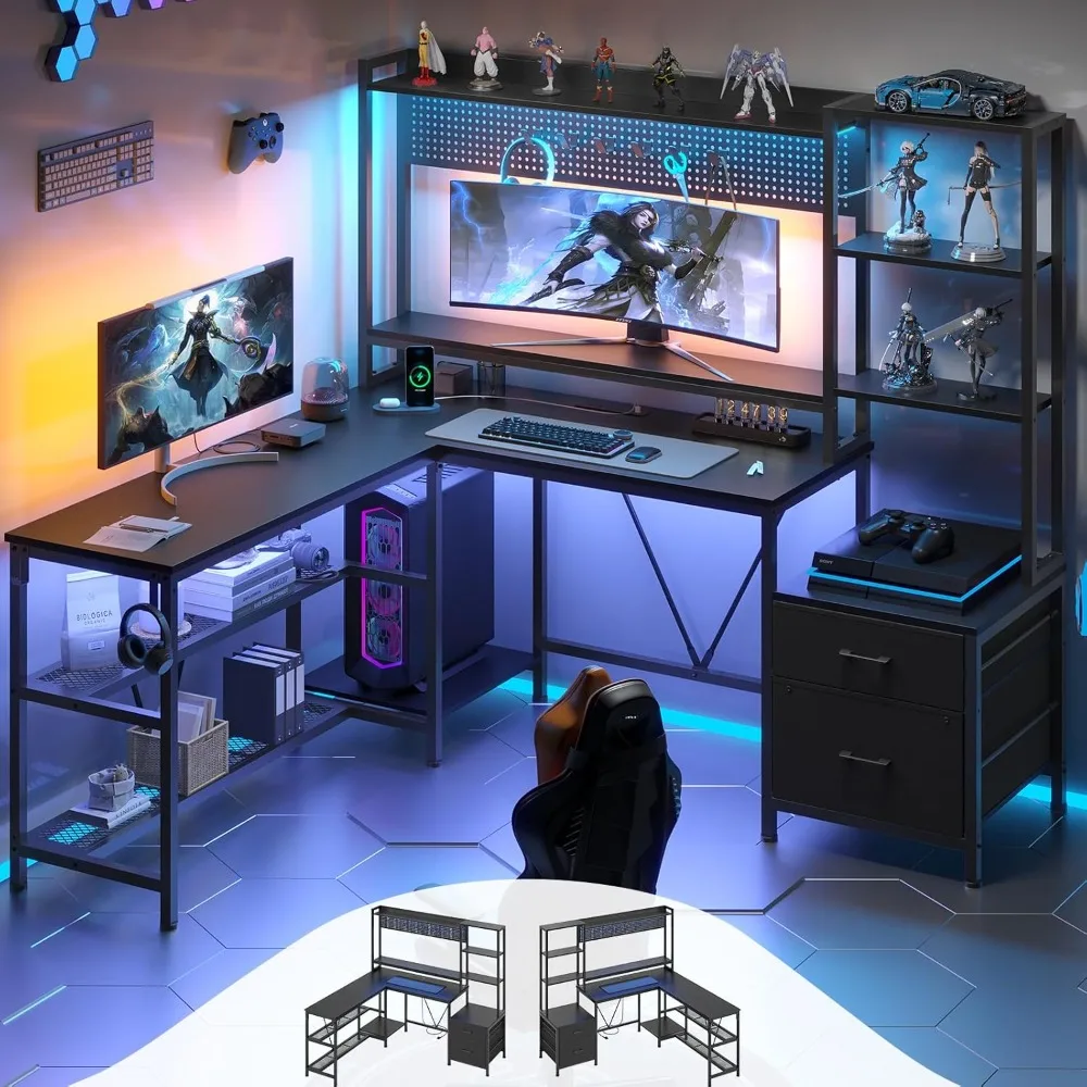 L Shaped Gaming Desk with Shelves, Reversible Computer Desk with Power Outlets LED Light, Home Office Desk with Monitor Stand St
L Shaped Gaming Desk with Shelves, Reversible Computer Desk with Power Outlets LED Light, Home Office Desk with Monitor Stand St