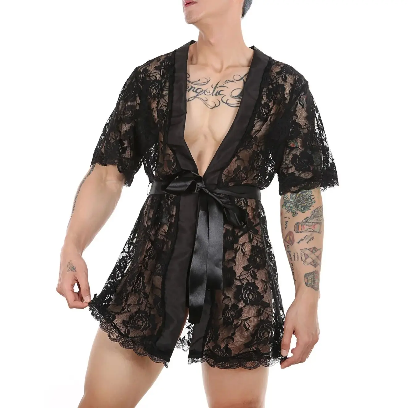 Men Sexy Bathrobe With Thong Long Lace Mesh Belt Transparent Pajamas See Through Long Robe Beachwear Dressing Gown
Men Sexy Bathrobe With Thong Long Lace Mesh Belt Transparent Pajamas See Through Long Robe Beachwear Dressing Gown