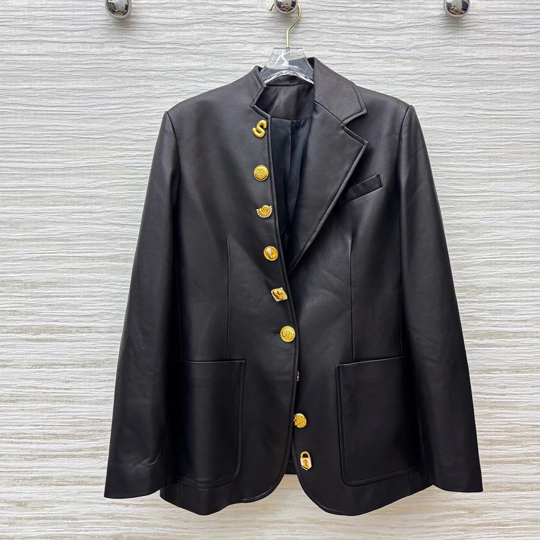 New Fashion Vintage Gold Buttons Decoration 100% Sheepskin Blazer Suit Women V-neck Long Sleeve Genuine Leather Designer Jacket
New Fashion Vintage Gold Buttons Decoration 100% Sheepskin Blazer Suit Women V-neck Long Sleeve Genuine Leather Designer Jacket