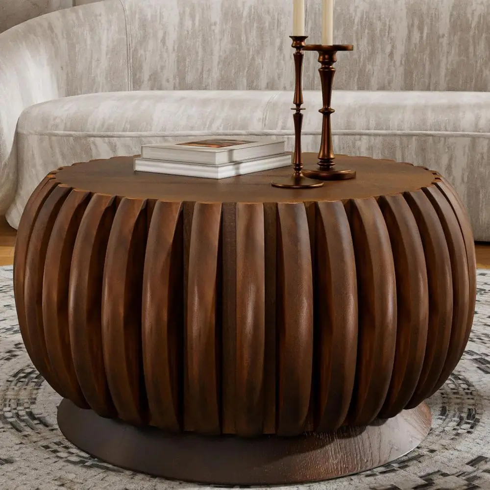 26.4" Round Coee Table Rustic Drum Coee Tables with Solid Wood luted Design or Living Room, Small Space, Aparent Pumpkin Shape,
26.4" Round Coee Table Rustic Drum Coee Tables with Solid Wood luted Design or Living Room, Small Space, Aparent Pumpkin Shape,