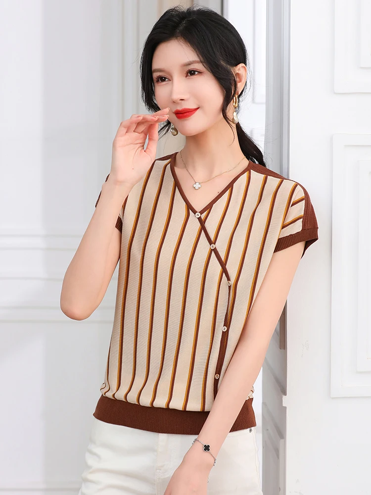 Summer Knitted T Shirt Women Sweater Pullovers Clothes For Women Quality Tees Streak Top Short Sleeve Casual Women's T-shirt
Summer Knitted T Shirt Women Sweater Pullovers Clothes For Women Quality Tees Streak Top Short Sleeve Casual Women's T-shirt