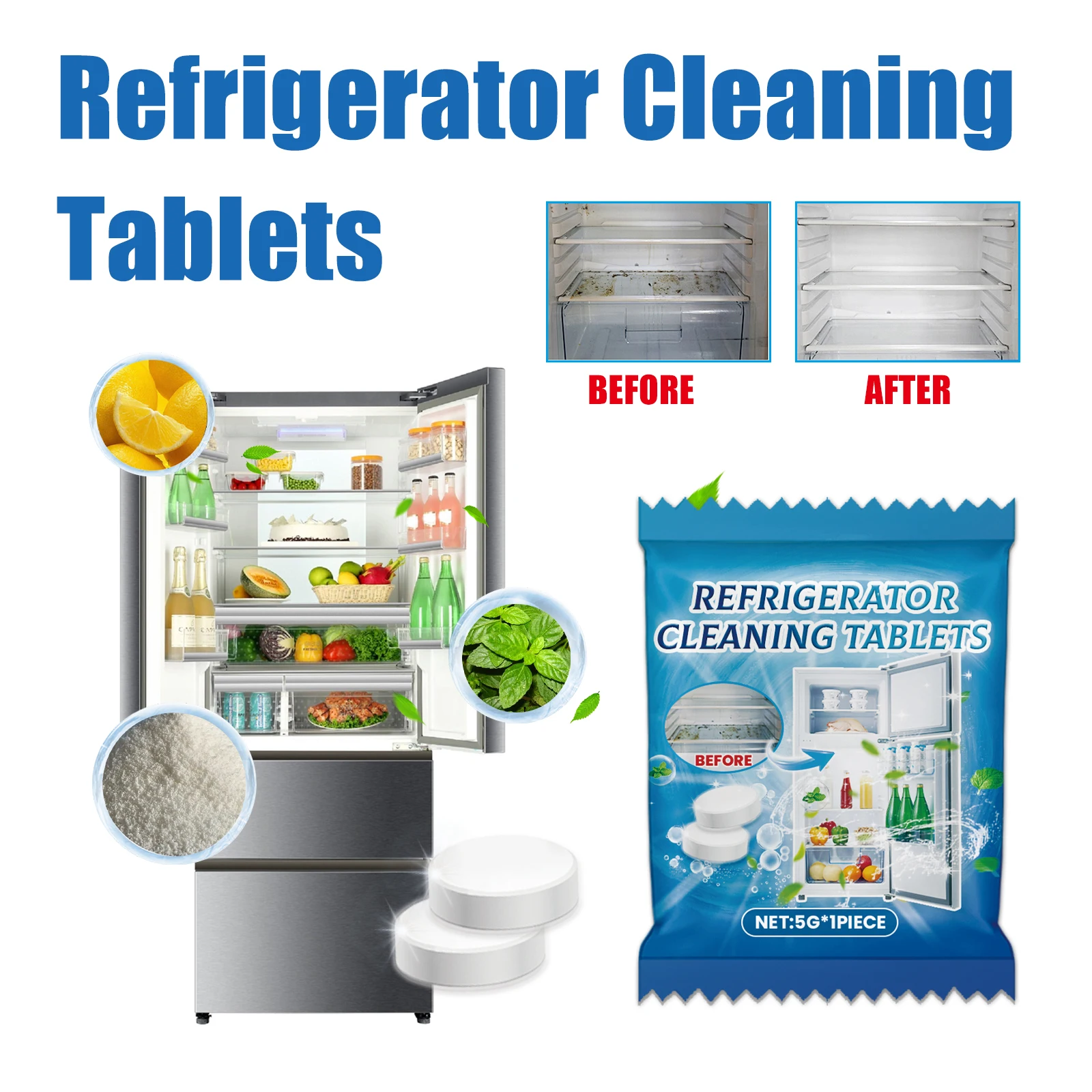 JAKEHOE Refrigerator Cleaning Descaler 1/5/10pcs Fridge Pack-Deep Cleaning Tablets Odor Removing Tablets Household Accessories
JAKEHOE Refrigerator Cleaning Descaler 1/5/10pcs Fridge Pack-Deep Cleaning Tablets Odor Removing Tablets Household Accessories