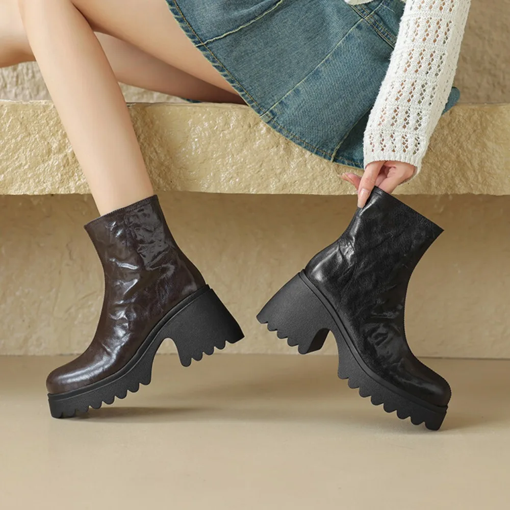 2026 New Trend Autumn Winter Genuine Leather Women Chelsea Boots High Block Heels Round Toe Slip on Ankle Boots(Black/Brown)
2026 New Trend Autumn Winter Genuine Leather Women Chelsea Boots High Block Heels Round Toe Slip on Ankle Boots(Black/Brown)