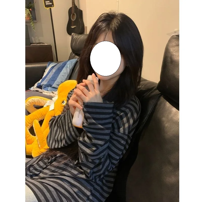 Lazy Style Striped Boyfriend T-shirt Long Sleeve Spring Autumn Y2K Design Loose Top Women's Fashion Casual Comfortable Shirt
Lazy Style Striped Boyfriend T-shirt Long Sleeve Spring Autumn Y2K Design Loose Top Women's Fashion Casual Comfortable Shirt