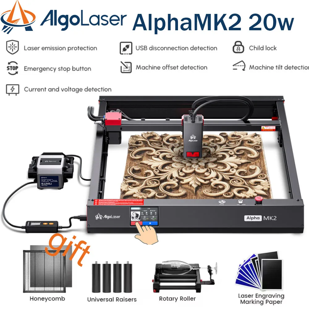 AlgoLaser AlphaMK2 20W CNC Laser Engraver Cutter With Screen Table Woodworking Tool Engraving Cutting Machine Metal Printer
AlgoLaser AlphaMK2 20W CNC Laser Engraver Cutter With Screen Table Woodworking Tool Engraving Cutting Machine Metal Printer