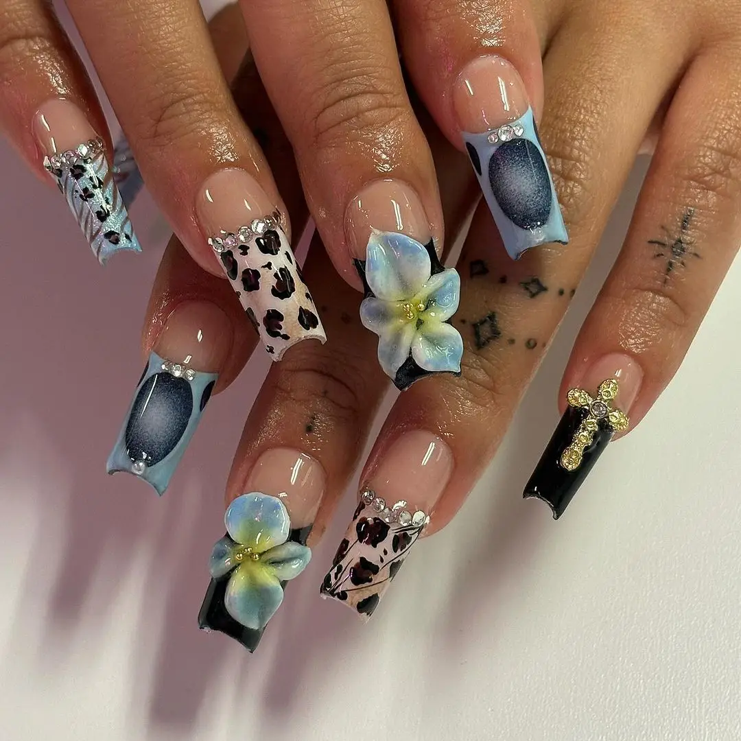 3D Petal Flower Nail Art Blue Orchid Black Long French Tips Cross Charms Leopard Air Brush Nails Sculpted Flowers Press on Nails
3D Petal Flower Nail Art Blue Orchid Black Long French Tips Cross Charms Leopard Air Brush Nails Sculpted Flowers Press on Nails