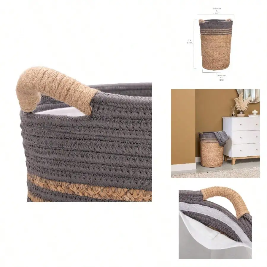 Natural Handwoven Portable Laundry Bin Basket With Carrying Handles, Household Storage Clothes, Linens, Sheets, Hamper With Liner, Gray
Natural Handwoven Portable Laundry Bin Basket With Carrying Handles, Household Storage Clothes, Linens, Sheets, Hamper With Liner, Gray