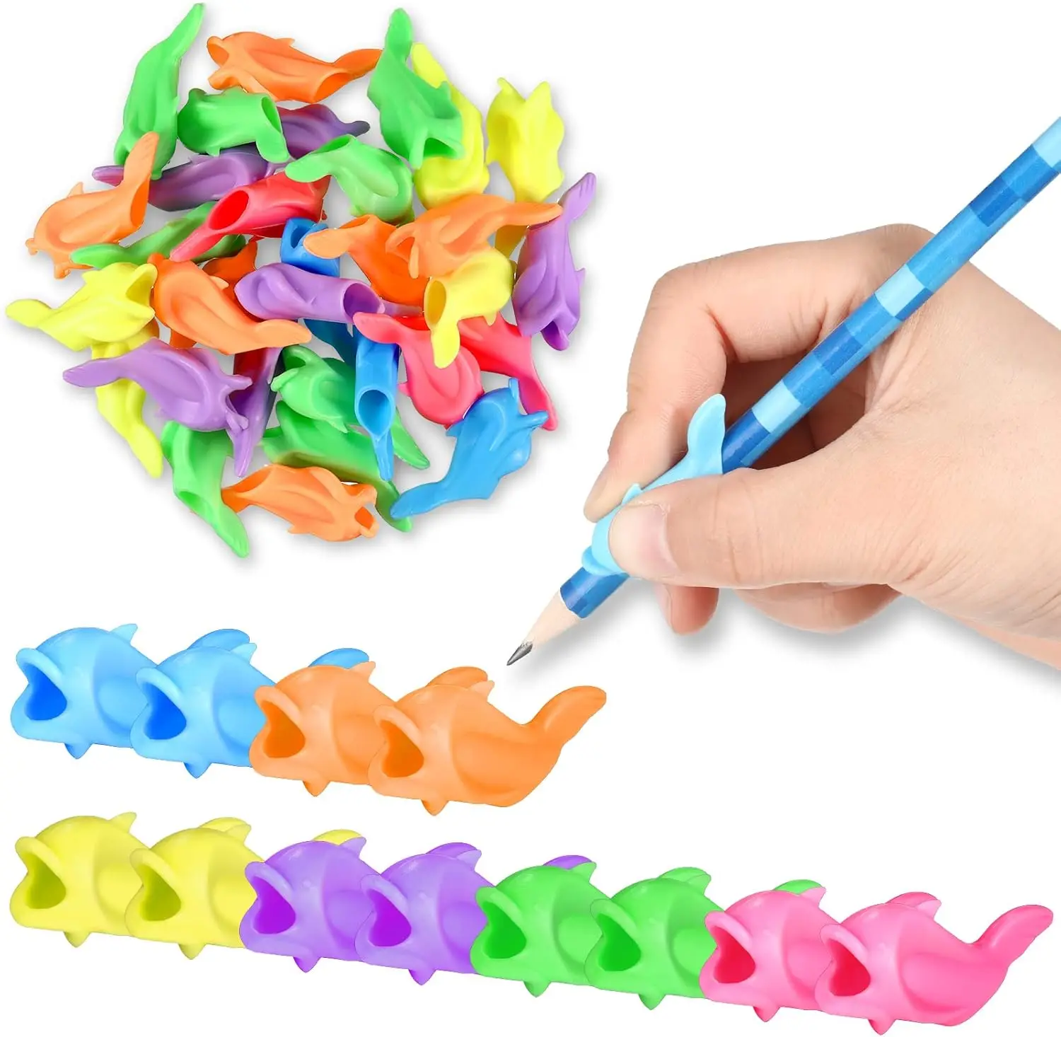 60 Pcs Dolphin Pencil Grips for Kids Handwriting, Silicone Writing Aid for Children, Comfortable Posture Correction Tools
60 Pcs Dolphin Pencil Grips for Kids Handwriting, Silicone Writing Aid for Children, Comfortable Posture Correction Tools