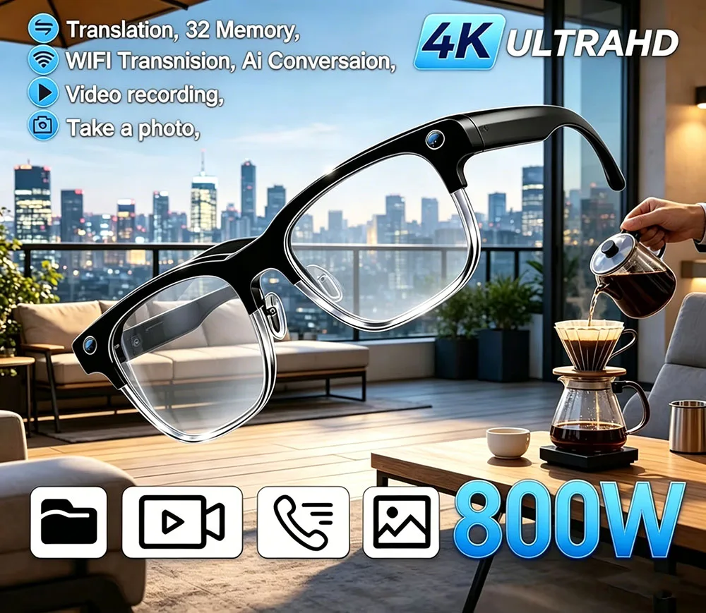 AI Smart Glasses 800W Pixel Camera Video Recording Bluetooth Call Voice Translation AI Photo Recognition
AI Smart Glasses 800W Pixel Camera Video Recording Bluetooth Call Voice Translation AI Photo Recognition