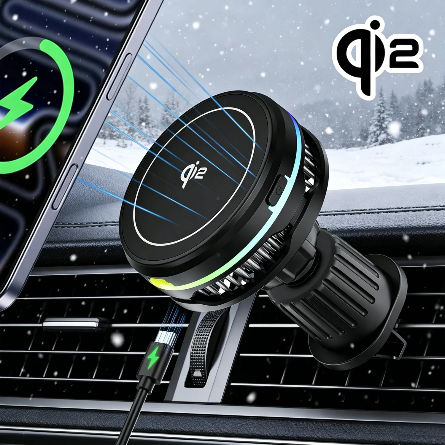 Cooling RGB Car QI2 15W Magnetic Wireless Charger Fast Charging Turn on/Off Radiator Phone Holder for Magsafe iPhone 17~12 Pro
Cooling RGB Car QI2 15W Magnetic Wireless Charger Fast Charging Turn on/Off Radiator Phone Holder for Magsafe iPhone 17~12 Pro