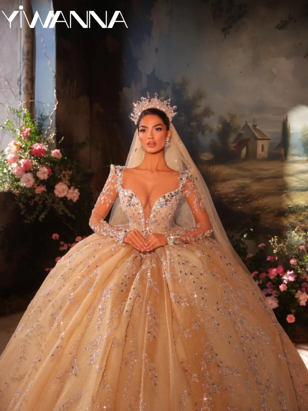 Champagne Luxury Crystal Wedding Dress Long Sleeved Elegant Bridal Gown New Customized Captivating Long Dresses For Bride
Champagne Luxury Crystal Wedding Dress Long Sleeved Elegant Bridal Gown New Customized Captivating Long Dresses For Bride