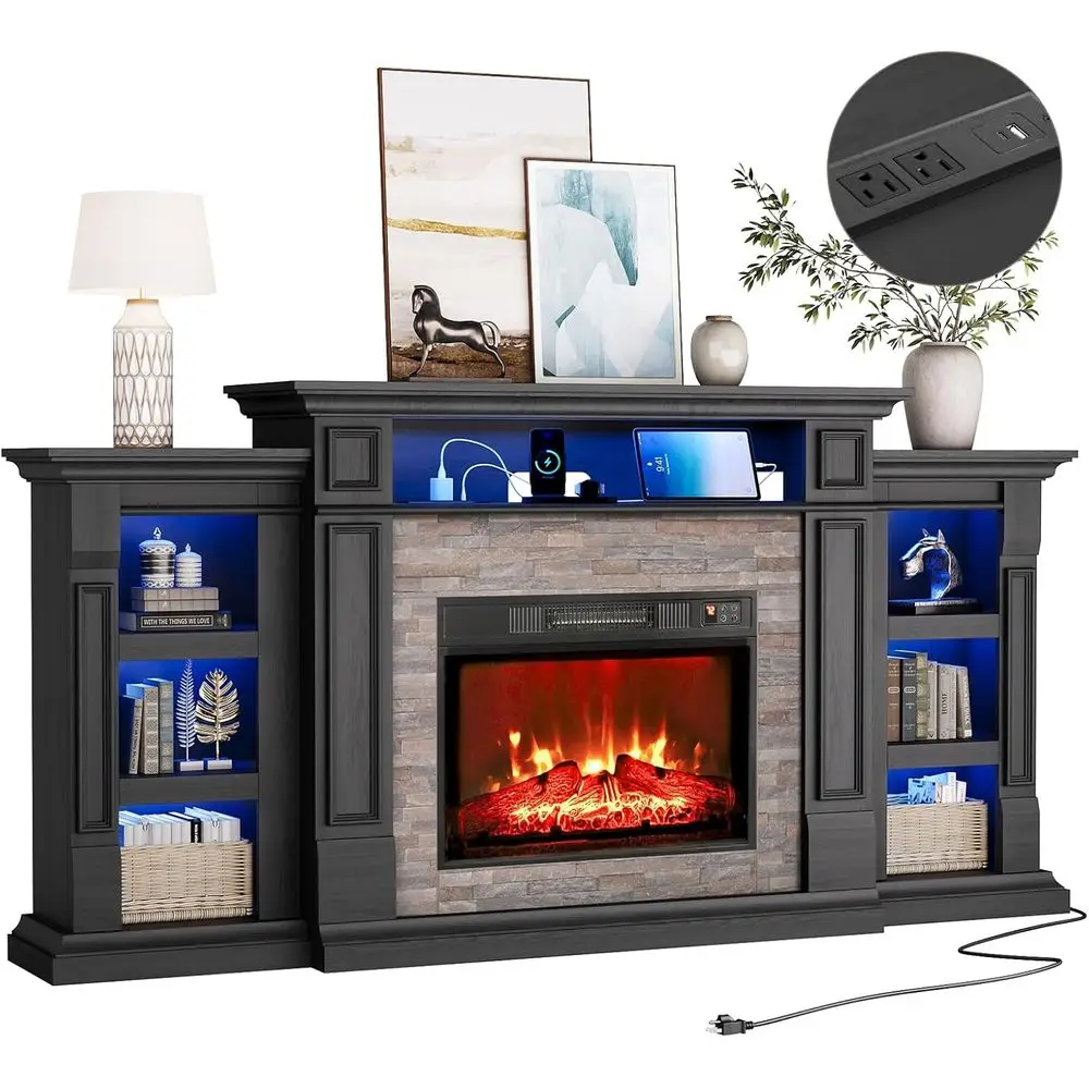 72 LED TV Stand with Outlet, Electric Fireplace, Mantel, Storage, 3D Flame Effect, Black
72 LED TV Stand with Outlet, Electric Fireplace, Mantel, Storage, 3D Flame Effect, Black
