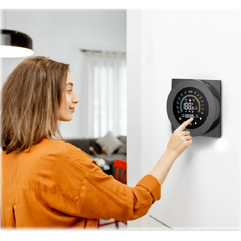Graffiti WIFI intelligent voice voice control circular LCD screen operation interface remote APP control thermostat
Graffiti WIFI intelligent voice voice control circular LCD screen operation interface remote APP control thermostat