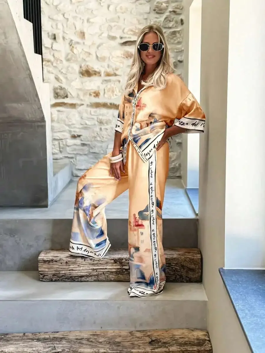2pcs Women Casual Party Outfit Collared Button Shirt Wide Leg Pants Summer
2pcs Women Casual Party Outfit Collared Button Shirt Wide Leg Pants Summer