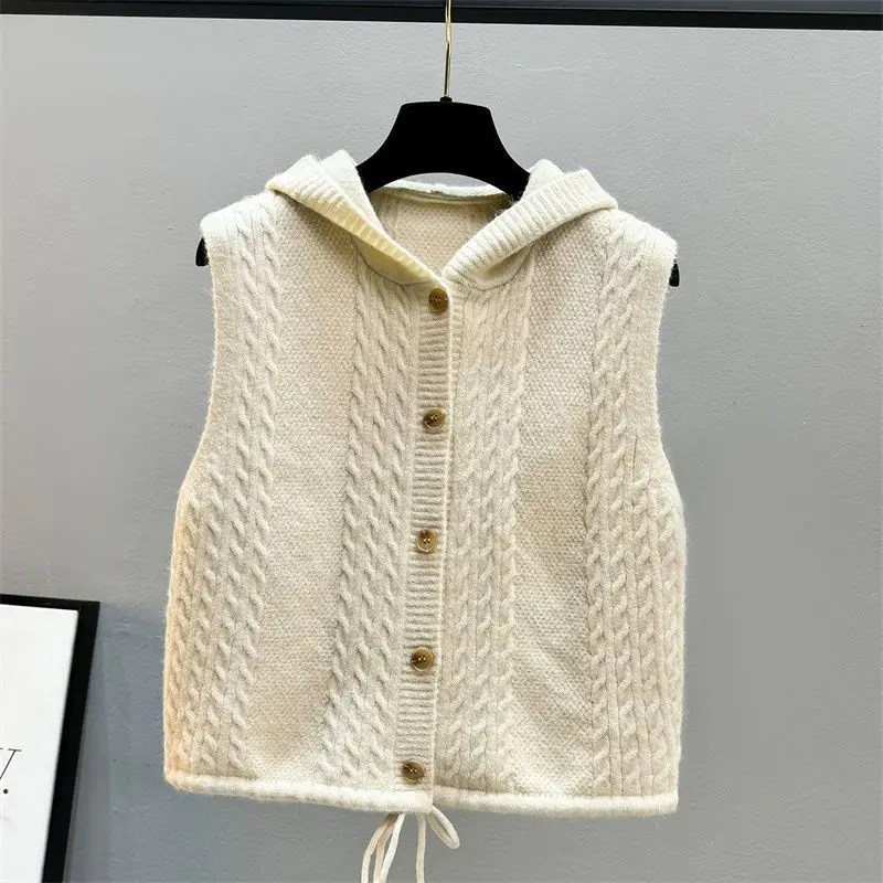 Women Knitted Hooded Waistcoat Korean Style Single Breasted Sleeveless Sweaters Coat Spring Autumn Casual Warm Vest Outerwear
Women Knitted Hooded Waistcoat Korean Style Single Breasted Sleeveless Sweaters Coat Spring Autumn Casual Warm Vest Outerwear