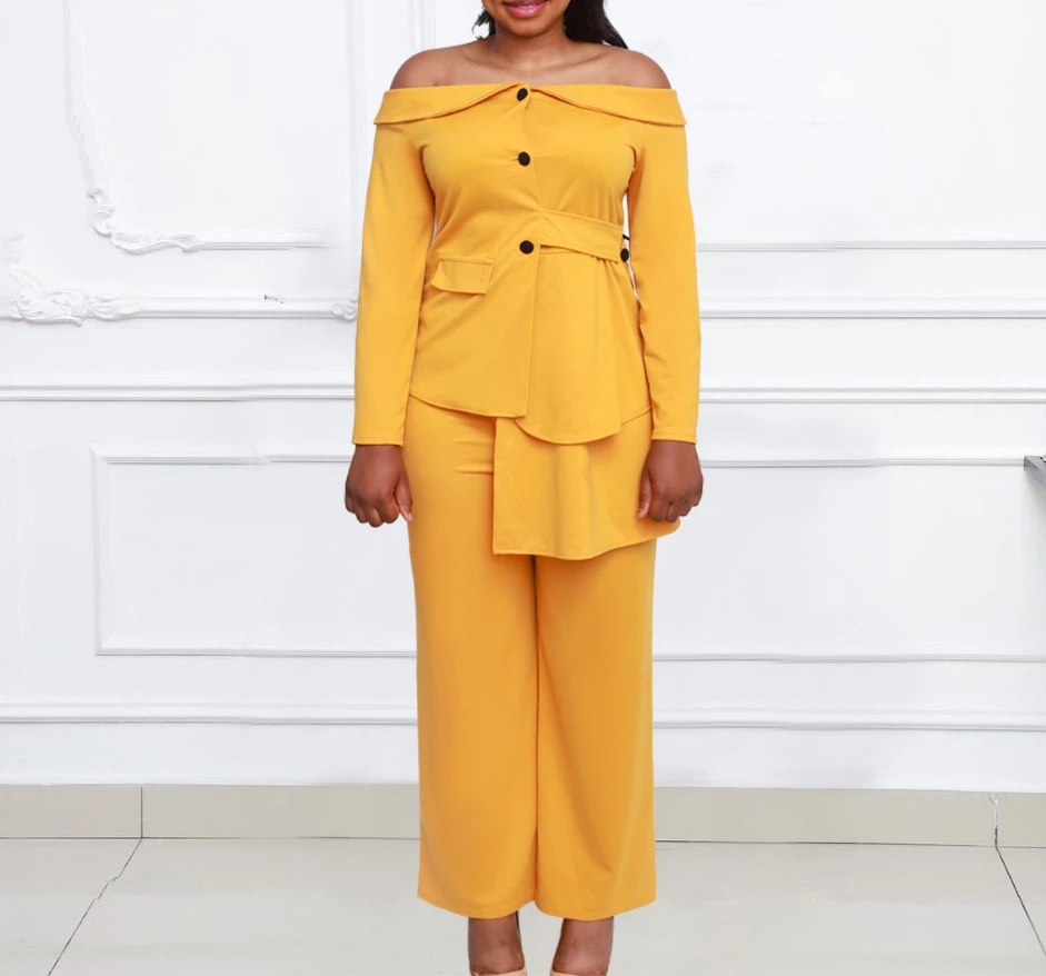 Women's Sexy Off Shoulder Cost & Casual Pants Set Temperament Commuting Female Fashion Wide Leg Trousers Sets Two Piece Outfits
Women's Sexy Off Shoulder Cost & Casual Pants Set Temperament Commuting Female Fashion Wide Leg Trousers Sets Two Piece Outfits