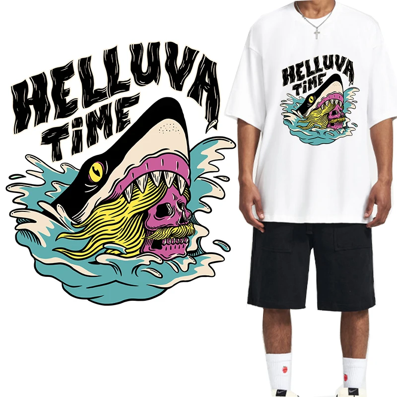 American Tide Brand Shark Funky clothing Print vinyl heat Transfer Iron On Patches DIY Decorative T-shirt ironing Figure
American Tide Brand Shark Funky clothing Print vinyl heat Transfer Iron On Patches DIY Decorative T-shirt ironing Figure
