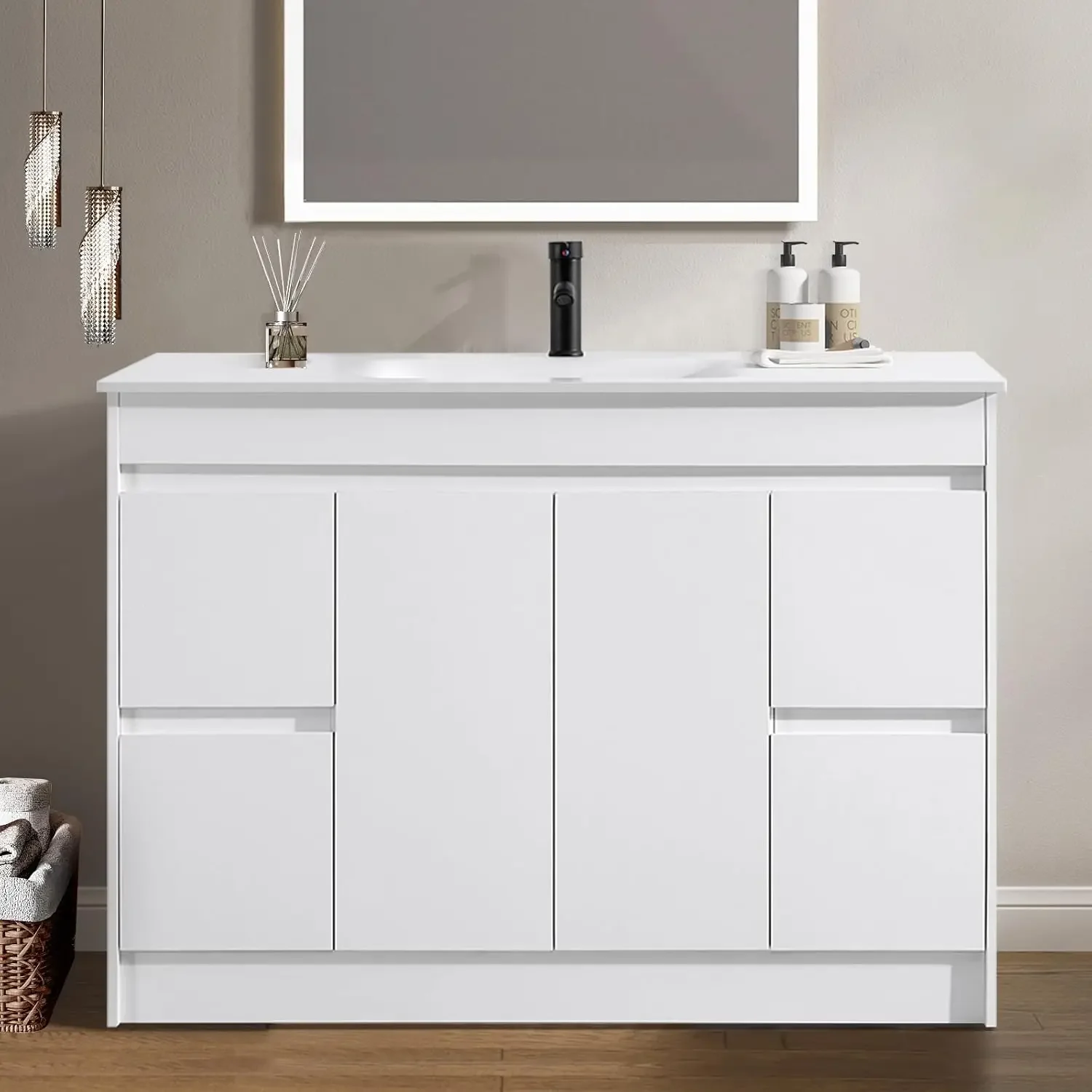 48 inch Bathroom Vanity with Sink Combo Set, Undermount Rock Plate Basin w/Thicked Wood Cabinet, White
48 inch Bathroom Vanity with Sink Combo Set, Undermount Rock Plate Basin w/Thicked Wood Cabinet, White