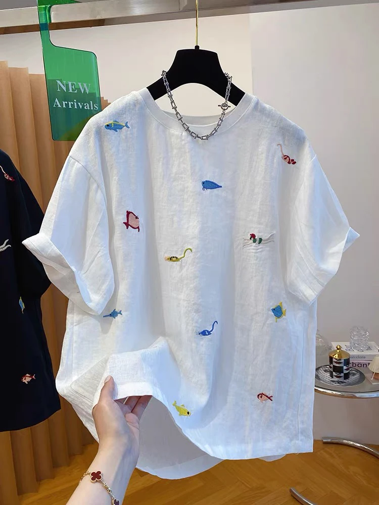 plus Size 300 Pounds Korean Style Embroidered Short Sleeve T-Shirt Women Summer New Slimming Belly Covering Top Half Sleeve
plus Size 300 Pounds Korean Style Embroidered Short Sleeve T-Shirt Women Summer New Slimming Belly Covering Top Half Sleeve