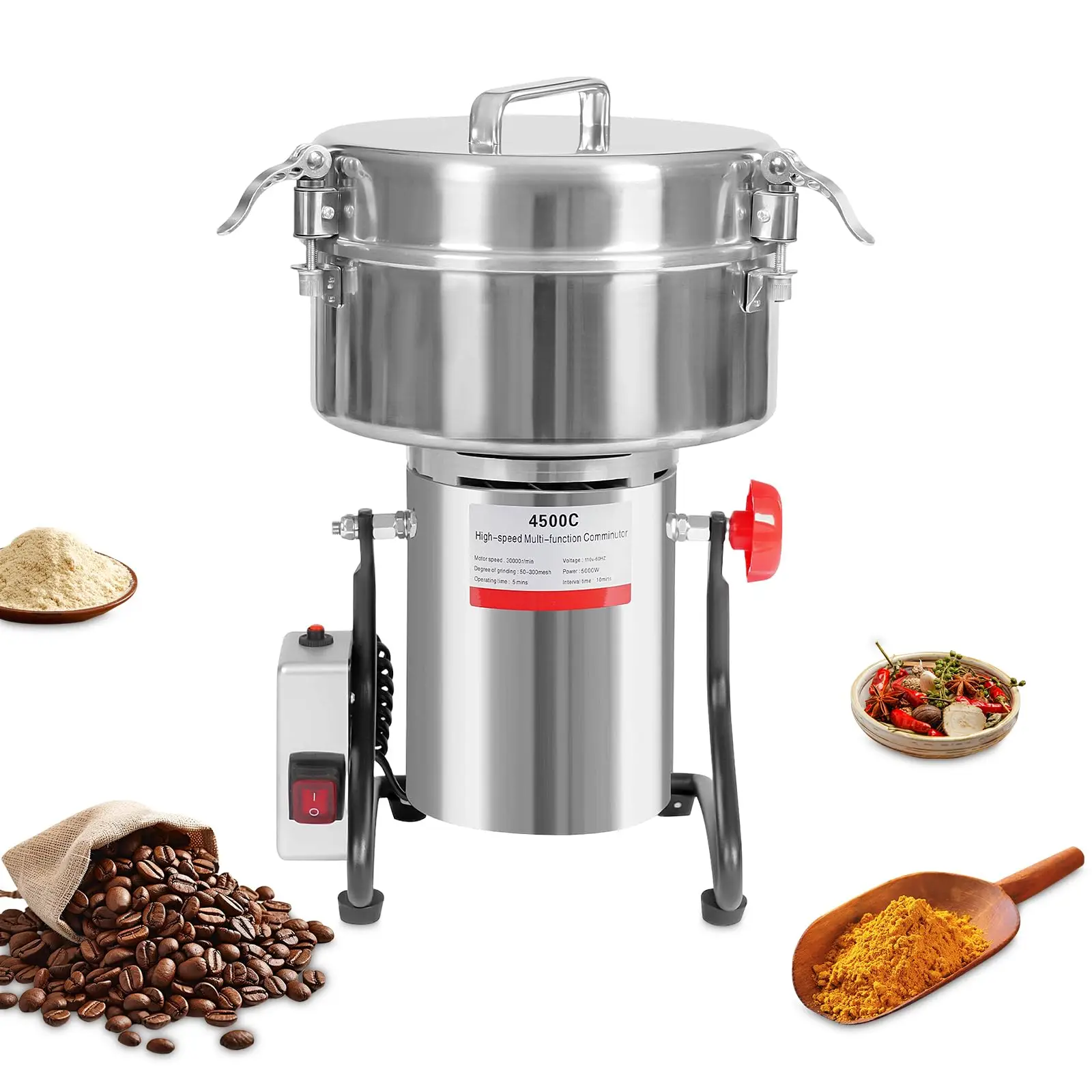 17.32in 110V High Speed Multi-function Grain Grinder Tabletop Mounted Silver Electric Grain Grinder with Clasps&Practical Handle
17.32in 110V High Speed Multi-function Grain Grinder Tabletop Mounted Silver Electric Grain Grinder with Clasps&Practical Handle