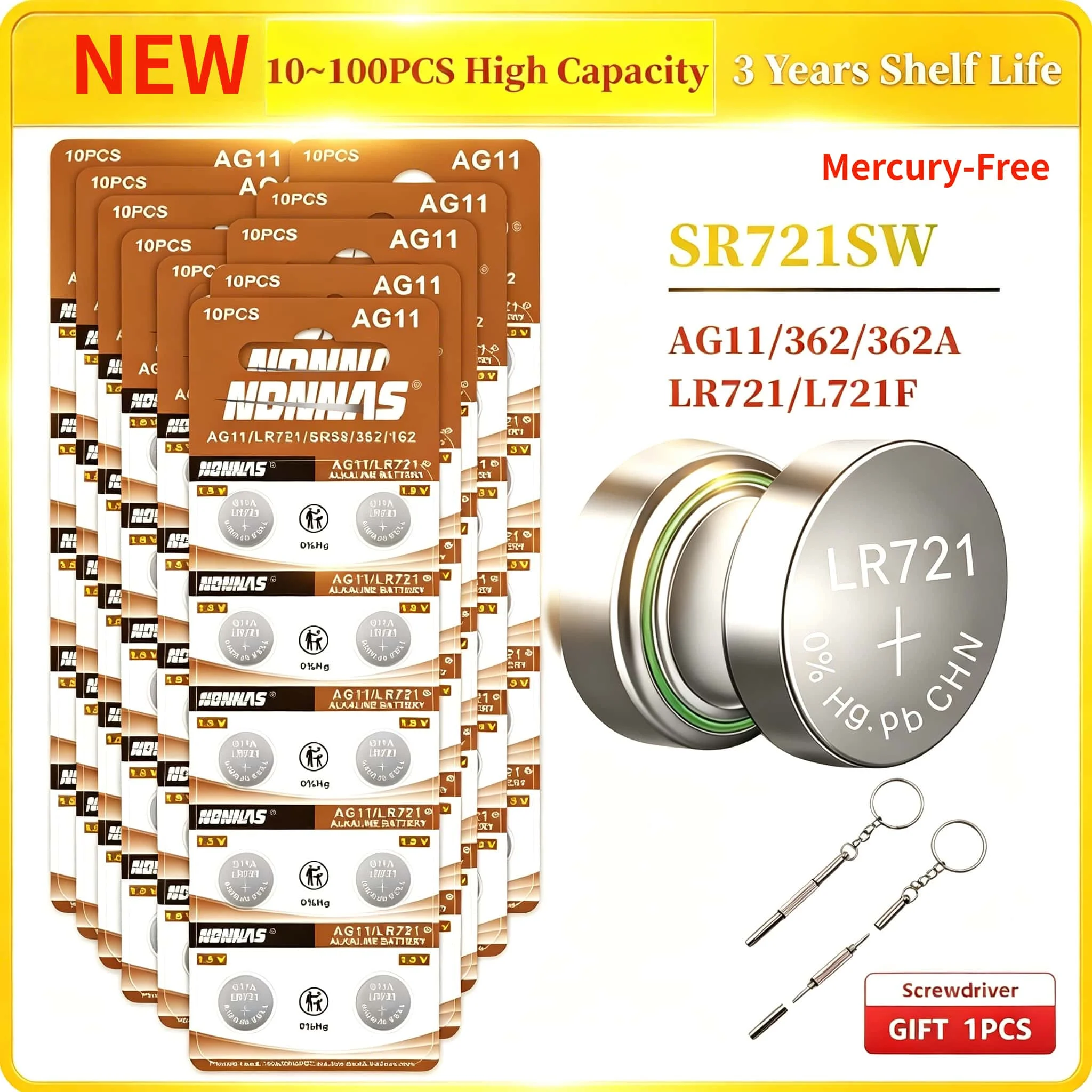 10-100PCS AG11 362 LR721 362A L721F SR721SW 1.55V Lithium Batteries Environmental Protection Button Battery for Watch
10-100PCS AG11 362 LR721 362A L721F SR721SW 1.55V Lithium Batteries Environmental Protection Button Battery for Watch