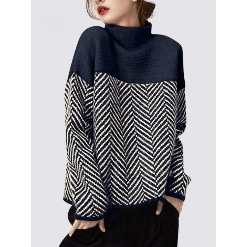 French Style Design Sense Niche Pullover Trendy Knitted Sweater High Neck Loose Versatile Striped Lazy Style Thickened Sweater f
French Style Design Sense Niche Pullover Trendy Knitted Sweater High Neck Loose Versatile Striped Lazy Style Thickened Sweater f