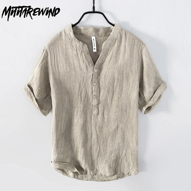 Summer Pure Linen Short Sleeve Men's Shirts Lazy Style Beach Men Tops Stand Collar Distressed Pleats Pullover Shirt Breathable
Summer Pure Linen Short Sleeve Men's Shirts Lazy Style Beach Men Tops Stand Collar Distressed Pleats Pullover Shirt Breathable