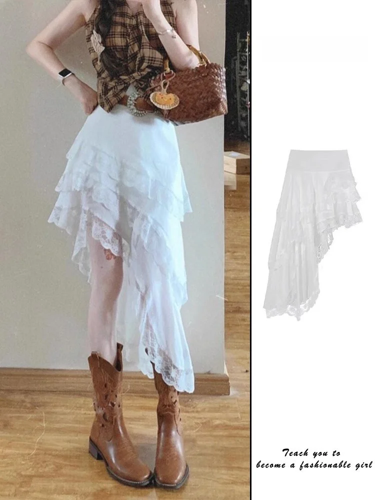 Белая кружевная асимметричная юбка миди для женщин, весенне-осенняя, элегантная, А-силуэт, многоярусная, длинная, с высокой талией, в корейском стиле
Белая кружевная асимметричная юбка миди для женщин, весенне-осенняя, элегантная, А-силуэт, многоярусная, длинная, с высокой талией, в корейском стиле