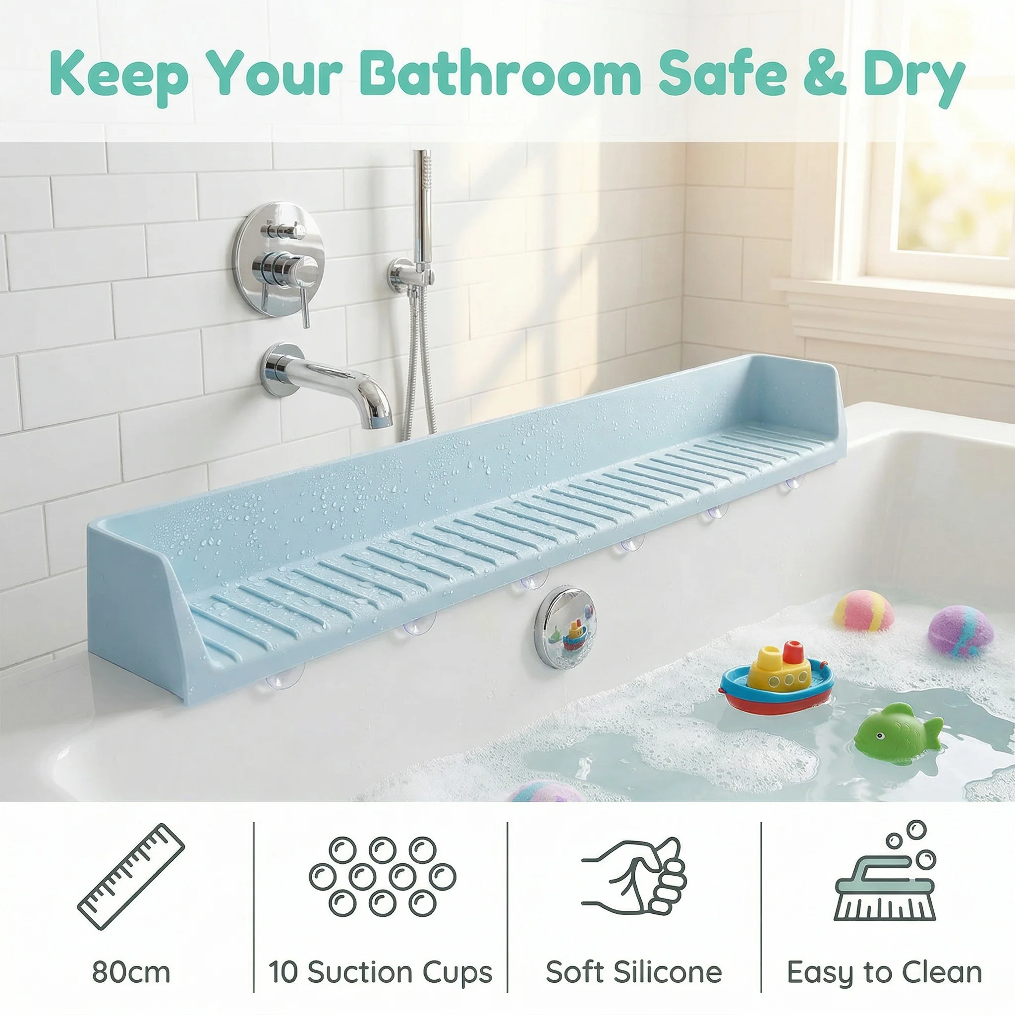 Silicone Bathtub Splash Guard Kids Bath Toy Storage Tray Holder Extra Play Space Tub Side Shelf with Suction Cups Baby Bath
Silicone Bathtub Splash Guard Kids Bath Toy Storage Tray Holder Extra Play Space Tub Side Shelf with Suction Cups Baby Bath