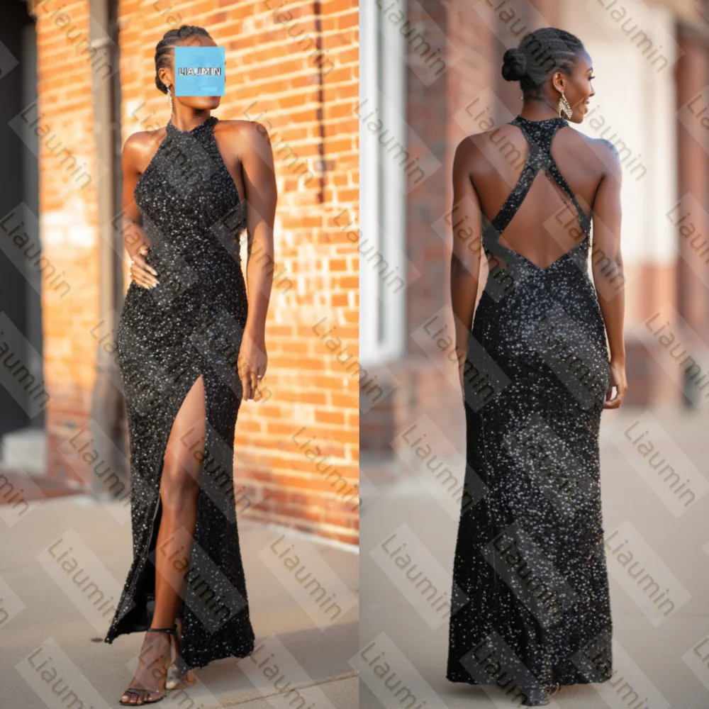 Sexy Black Sequin Prom Evening Dress With Side Cutouts And A High Slit Halter Formal Occasion Backless Customized Made A6-1.5
Sexy Black Sequin Prom Evening Dress With Side Cutouts And A High Slit Halter Formal Occasion Backless Customized Made A6-1.5