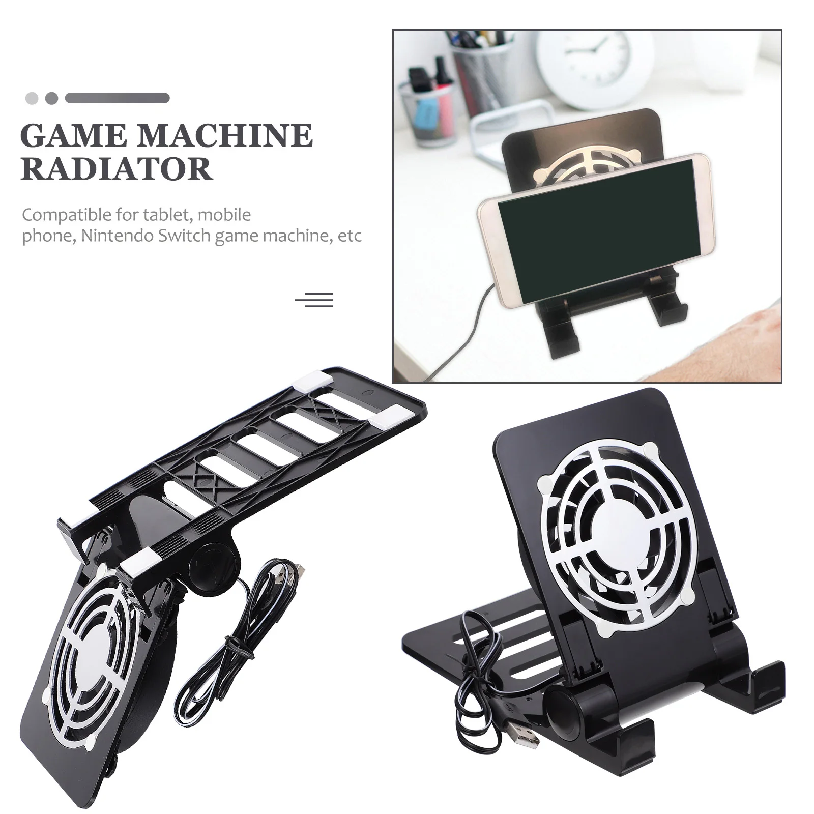 USB Radiator Fan 3 in 1 Portable Cooler Stand Adjustable Angle Folding Holder Phone Tablet Game Machine Cooling Device