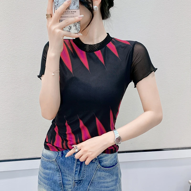 2025,New,Summer,European,Clothes,Mesh,T-Shirt,Women,Chic,Sexy,O-Neck,Printing pattern,Tops,Short Sleeve,Bottoming Shirt,Tees,531
2025,New,Summer,European,Clothes,Mesh,T-Shirt,Women,Chic,Sexy,O-Neck,Printing pattern,Tops,Short Sleeve,Bottoming Shirt,Tees,531
