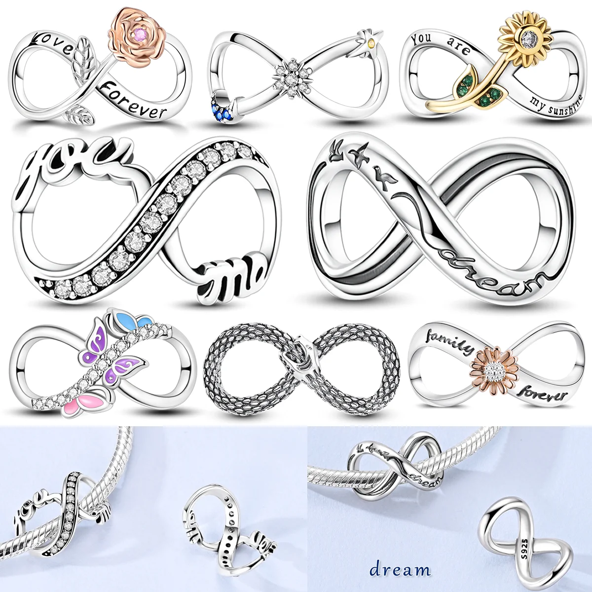Eternity Symbol Charms Bead 925 Sterling Silver Infinite Rose Butterfly Pendants Fit Original Bracelet DIY Marking Jewelry Gift
Eternity Symbol Charms Bead 925 Sterling Silver Infinite Rose Butterfly Pendants Fit Original Bracelet DIY Marking Jewelry Gift