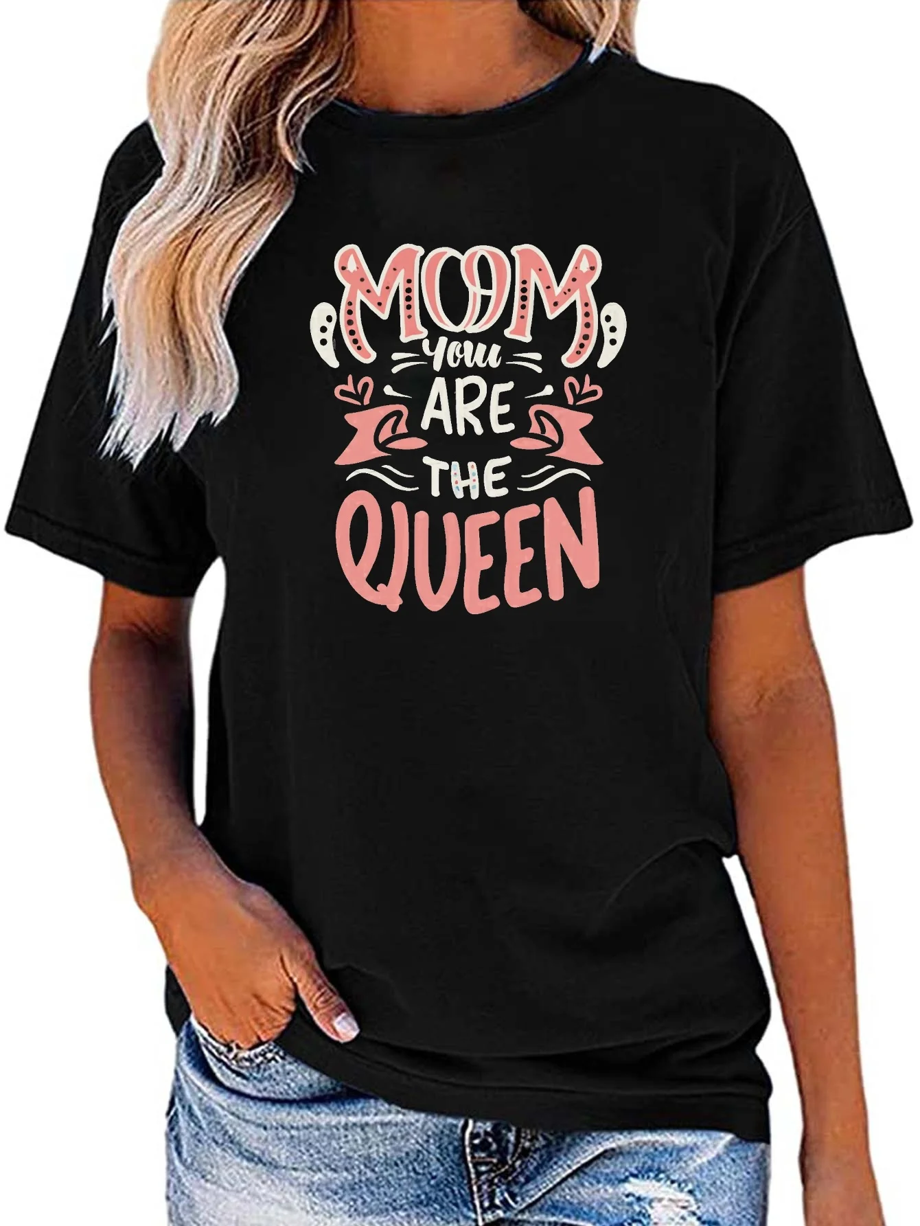 Футболка с круглым вырезом и принтом Queen Mom, повседневный топ с коротким рукавом для весны и лета, женская одежда
Футболка с круглым вырезом и принтом Queen Mom, повседневный топ с коротким рукавом для весны и лета, женская одежда