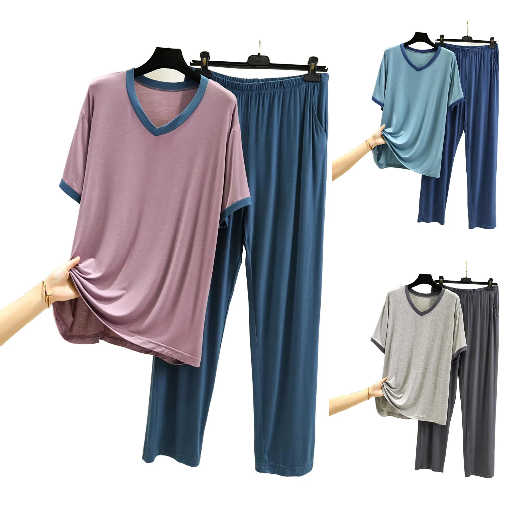 4XL-6XL Women's Sleepwear Short Sleeve Trousers Two Piece Set V Neck Summer Home Clothes Loose Modal Nightwear Pijamas Suit
4XL-6XL Women's Sleepwear Short Sleeve Trousers Two Piece Set V Neck Summer Home Clothes Loose Modal Nightwear Pijamas Suit
