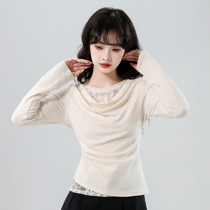 Chic Design Lace Splice One-oulder Long Sleeve T-shirt Fake Two-Piece Swing Collar Commute Spring Autumn Fashion Women's Tops
Chic Design Lace Splice One-oulder Long Sleeve T-shirt Fake Two-Piece Swing Collar Commute Spring Autumn Fashion Women's Tops