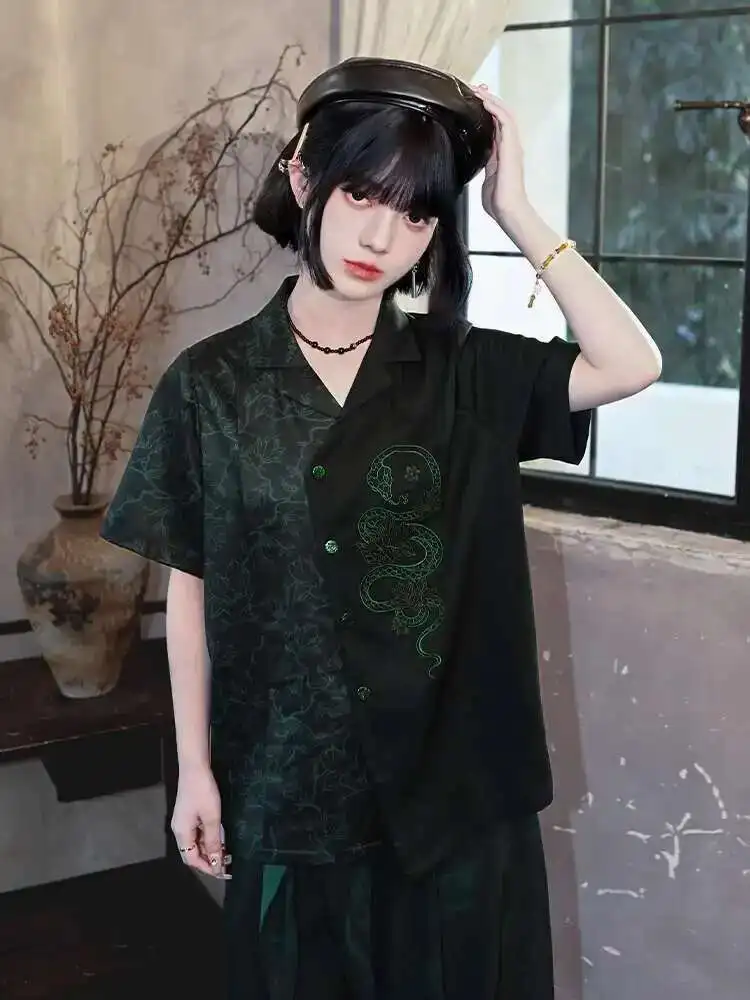 New Chinese Style National Style Han Elements Asymmetric Printing Black Shirt Summer T-shirt Guofeng Embroidery Tops
New Chinese Style National Style Han Elements Asymmetric Printing Black Shirt Summer T-shirt Guofeng Embroidery Tops
