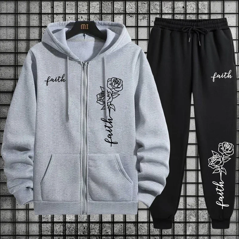 Faith Flower Zipper Outerwear and Black Sweatpants Men Women Daily Casual Sports Jogger Suit Autumn Winter Fashion Hooded Outfit
Faith Flower Zipper Outerwear and Black Sweatpants Men Women Daily Casual Sports Jogger Suit Autumn Winter Fashion Hooded Outfit