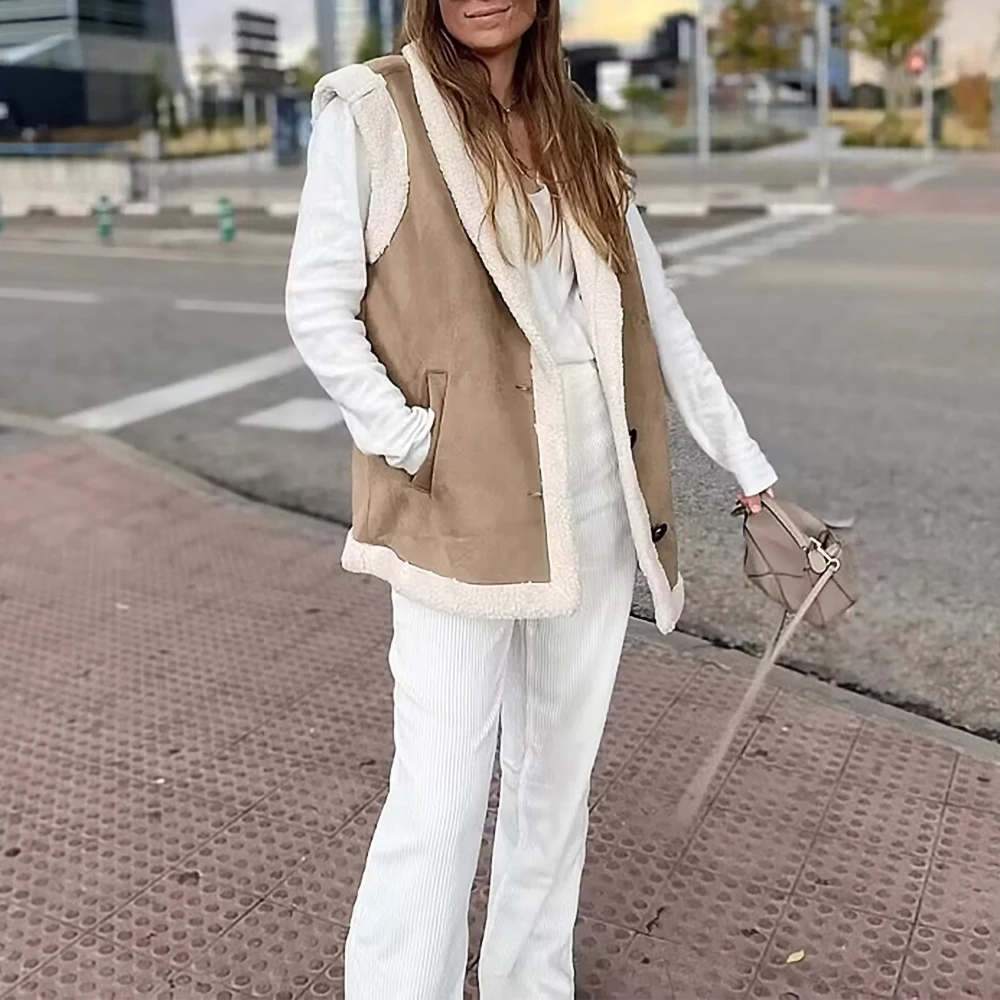 Универсальный замшевый жилет, европейская и американская одежда, популярная модная женская верхняя одежда, куртка на меховой подкладке
Универсальный замшевый жилет, европейская и американская одежда, популярная модная женская верхняя одежда, куртка на меховой подкладке