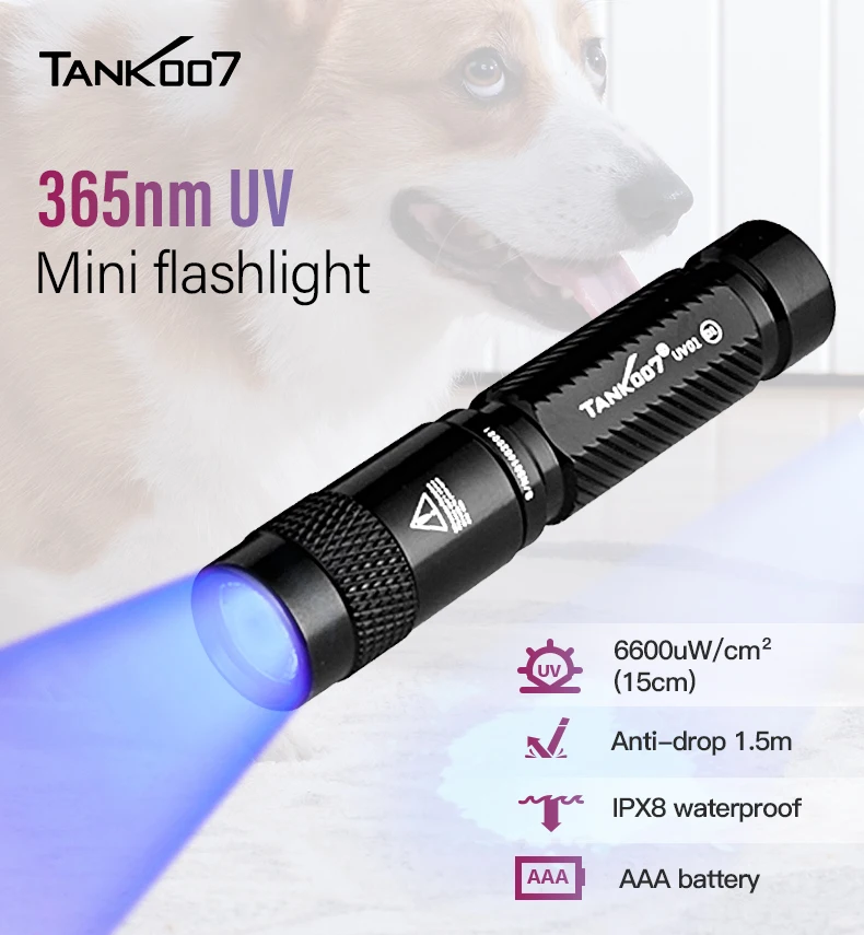 TANK007 UV01 Tiny Key Ring Ultraviolet Flashlight Portable EDC Mini UV Torch for Currency Authentication Jewelry Quick Inspectio
TANK007 UV01 Tiny Key Ring Ultraviolet Flashlight Portable EDC Mini UV Torch for Currency Authentication Jewelry Quick Inspectio