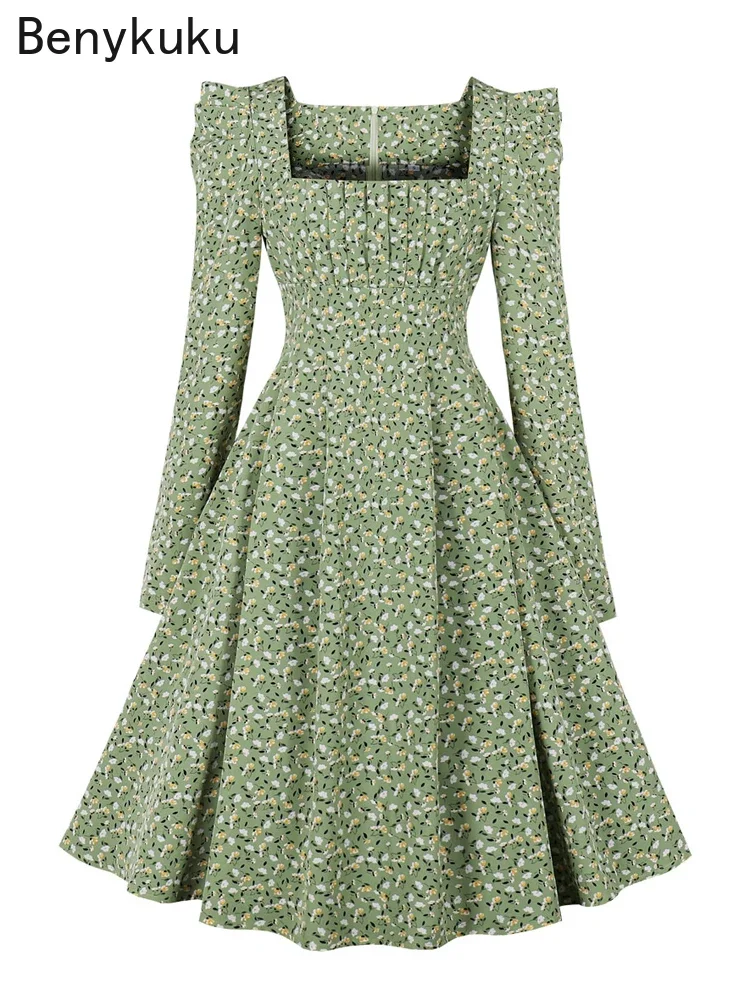 Green Floral Print Ruched Front Elegant Dress Retro Women Clothes Autumn Long Puff Sleeve Square Neck Vintage Midi Dresses
Green Floral Print Ruched Front Elegant Dress Retro Women Clothes Autumn Long Puff Sleeve Square Neck Vintage Midi Dresses