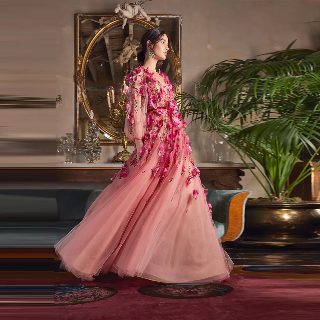 Fairy Prom Gowns 3D Floral Pink Applique Long Illusions Party Gown Tulle Sleeves Maxi Dress Birthday Wear Puffy Custom
Fairy Prom Gowns 3D Floral Pink Applique Long Illusions Party Gown Tulle Sleeves Maxi Dress Birthday Wear Puffy Custom
