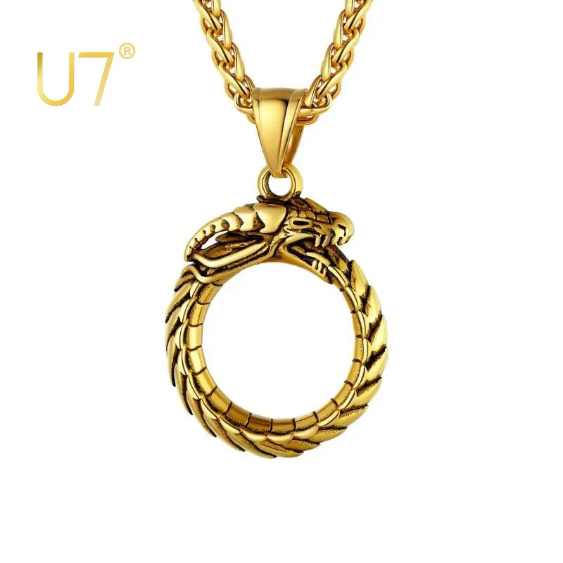 U7 Stainless Steel Ouroboros Dragon Necklace Men Black Gold Color Animal Pendant Retro Eternal Cycle Hip Hop Punk Daily Jewelry
U7 Stainless Steel Ouroboros Dragon Necklace Men Black Gold Color Animal Pendant Retro Eternal Cycle Hip Hop Punk Daily Jewelry