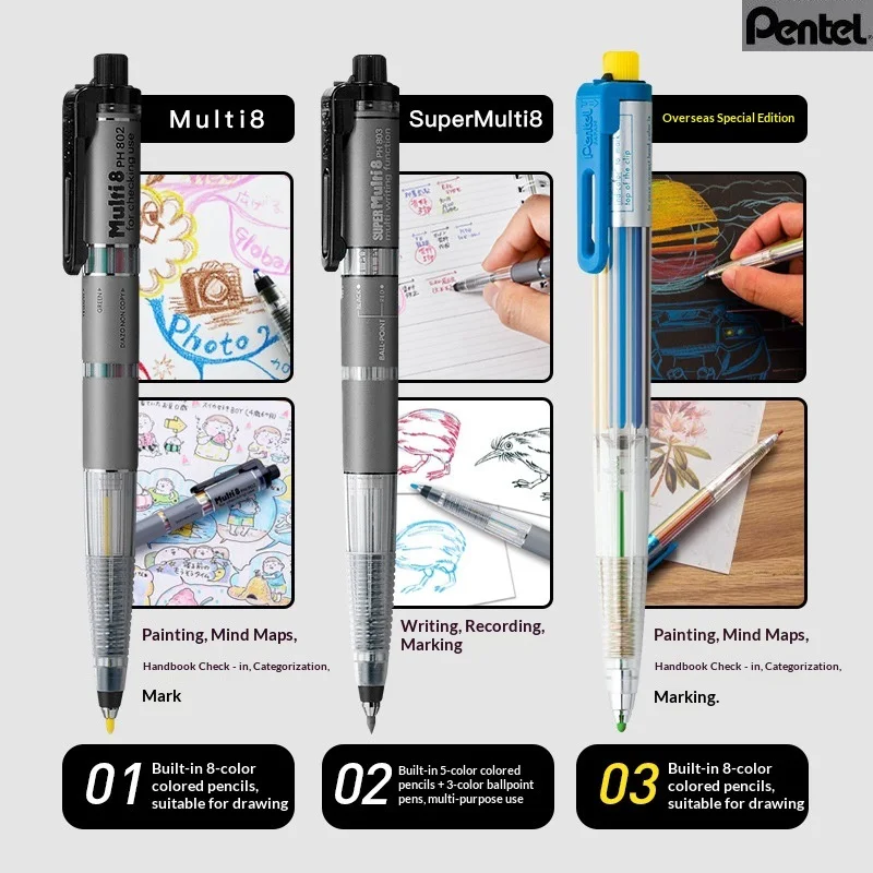 Original Japan Pentel Art Multi 8 Colored Mechanical Pencil Set 2.0mm Multifunctional Automatic Pencil with Refills Sharpener
Original Japan Pentel Art Multi 8 Colored Mechanical Pencil Set 2.0mm Multifunctional Automatic Pencil with Refills Sharpener