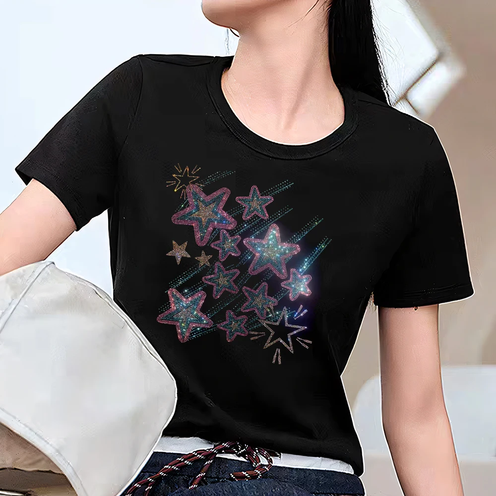Hot Women's Rhinestone T-Shirt Short sleeves Diamond Star Pattern Tees Summer Stretchy Cotton Ladies Fashion Ladies Tops S-4XL
Hot Women's Rhinestone T-Shirt Short sleeves Diamond Star Pattern Tees Summer Stretchy Cotton Ladies Fashion Ladies Tops S-4XL