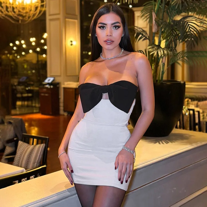 Women Bow Patchwork Sweetheart Strapless Party Dress Spring 2024 Slash Neck Sleeveless Backless Bodycon Elegant Mini Dresses
Women Bow Patchwork Sweetheart Strapless Party Dress Spring 2024 Slash Neck Sleeveless Backless Bodycon Elegant Mini Dresses