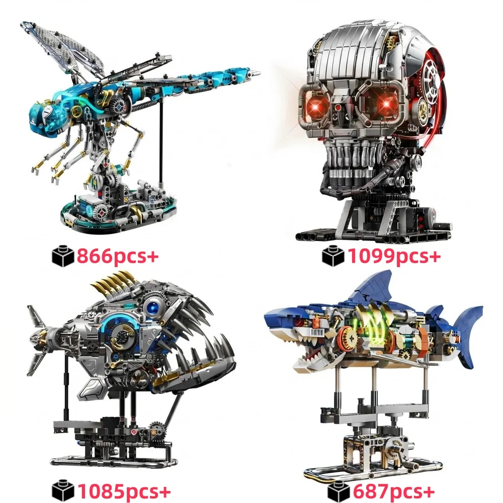 MOC Mechanical Animal Bricks Kit Dragonfly shark Skull Piranha Power Model Creative Technical STEM Educational Toy For Kids
MOC Mechanical Animal Bricks Kit Dragonfly shark Skull Piranha Power Model Creative Technical STEM Educational Toy For Kids