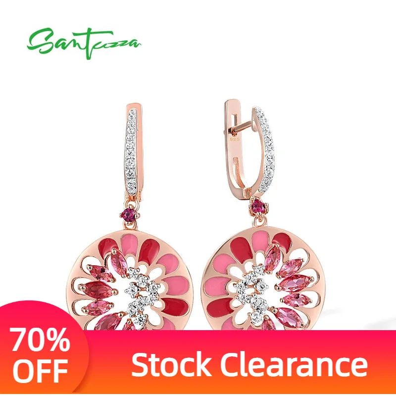 SANTUZZA 925 Sterling Silver Earrings For Women Sparkling Pink Stones White CZ Flower Drop Earrings Fine Jewelry Handmade Enamel
SANTUZZA 925 Sterling Silver Earrings For Women Sparkling Pink Stones White CZ Flower Drop Earrings Fine Jewelry Handmade Enamel