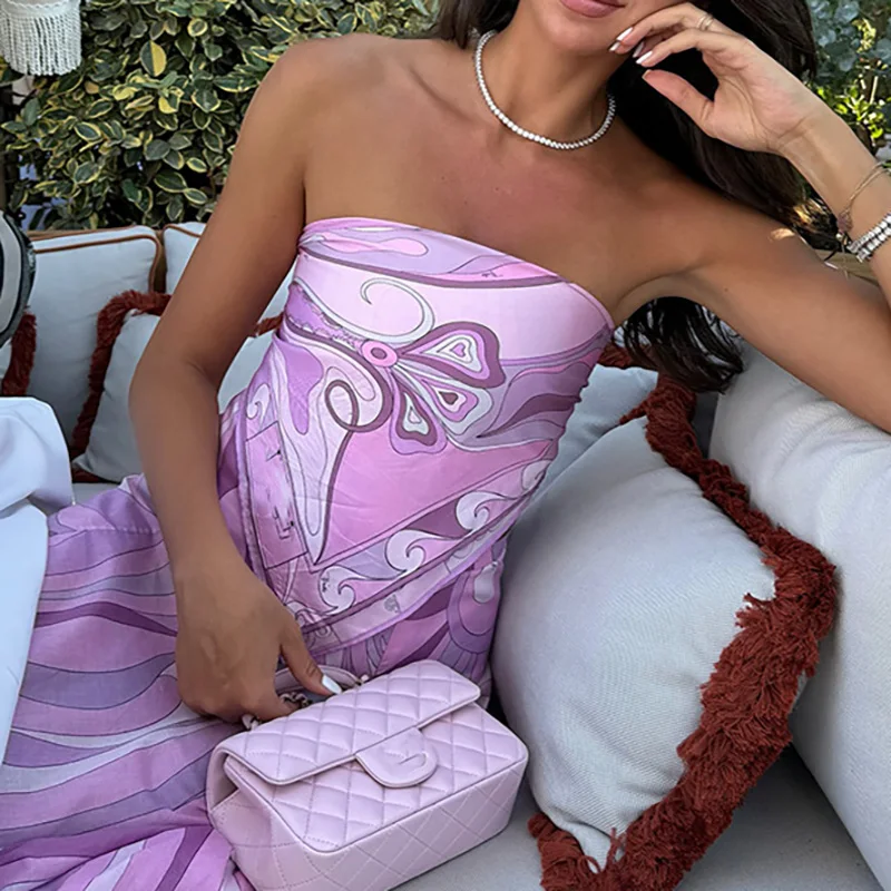 Sexy Strapless Tops & Long Skirt Outfits Women Elegant Pattern Priint Irregular Vacation Suit Fashion Sleeveless Party 2Pc Sets 
Sexy Strapless Tops & Long Skirt Outfits Women Elegant Pattern Priint Irregular Vacation Suit Fashion Sleeveless Party 2Pc Sets